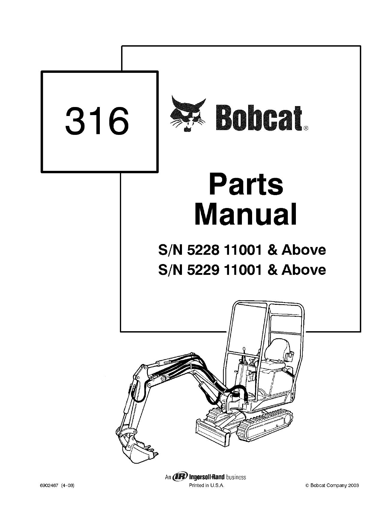 316 Excavator parts manual Bobcat